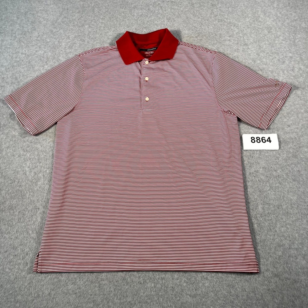 Greg Norman Play Dry Polo Shirt Mens Large Red White Striped Golf Outdoor
